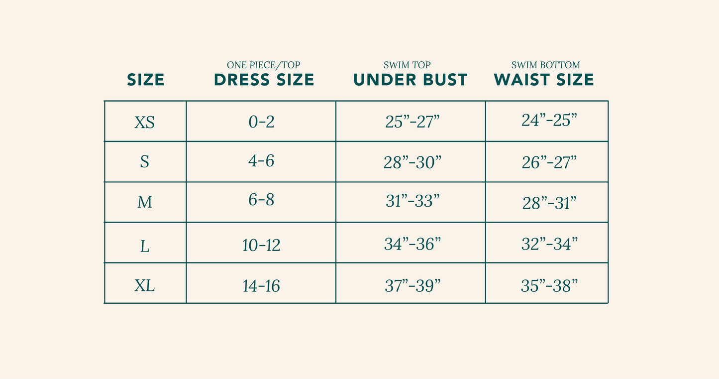 size chart for maeflower swim