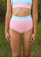 high waisted full coverage pink gingham swim bottom